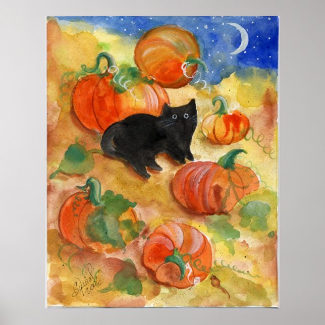 Affiche Chat noir avec Citrouille (Devant)
