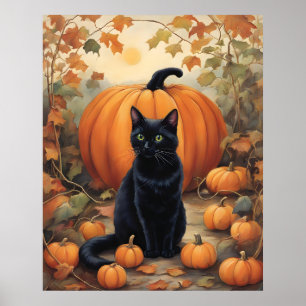 Affiche Chat noir avec Citrouille Halloween
