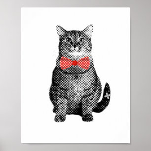 Affiche Chat Noir avec Cravate Pointe Rouge Cute Vintage