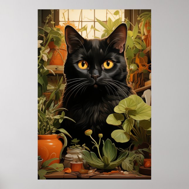 Affiche Chat Noir Avec Plantes (Devant)
