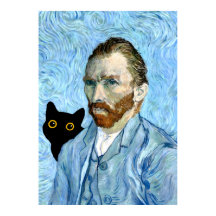 Chat noir avec Portrait Van Gogh