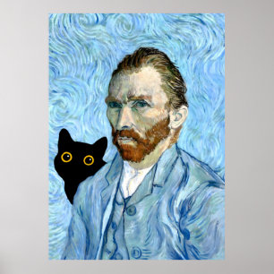 Affiche Chat noir avec Portrait Van Gogh