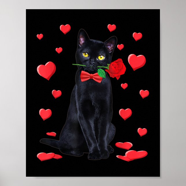 Affiche Chat noir avec Rose Valentines Chemise Saint Valen (Devant)