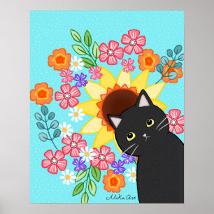 Affiche Chat noir avec Sunflower Chat Art coloré brillant