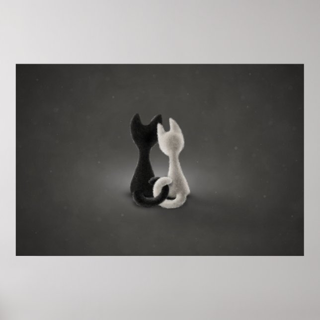 Affiche Chat noir blanc (couleur 2) (Devant)