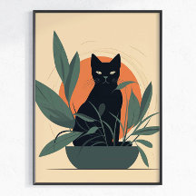 Chat Noir Botanique Amateur de Plantes Minimaliste