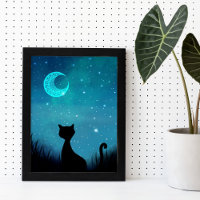 Chat noir brillant ciel étoilé illustration modern