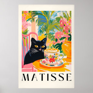 Affiche Chat noir buvant du café dans le style amusant de