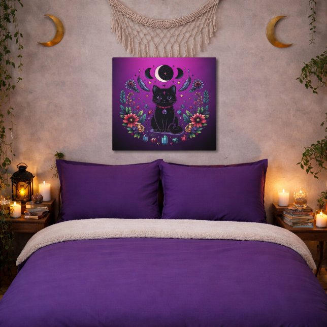 Affiche Chat Noir Céleste Mystique Rose Violet (Créateur téléchargé)
