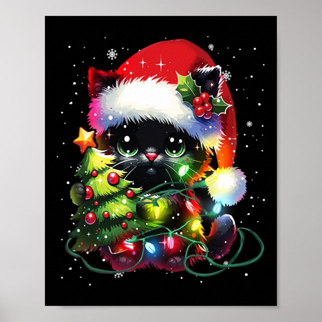 Affiche Chat Noir Chat Père Noël Tangé À Noël T (Devant)