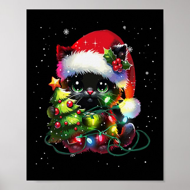 Affiche Chat Noir Chat Père Noël Tangé À Noël T (Devant)
