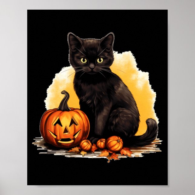 Affiche Chat Noir Citrouille Chats Vintage Épouvantable Ch (Devant)