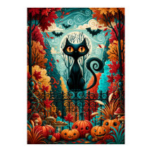 Chat noir citrouille fantaisie au clair de lune