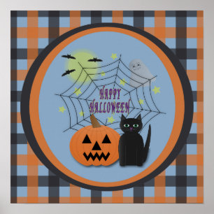 Affiche Chat noir & Citrouille Halloween pas effrayant