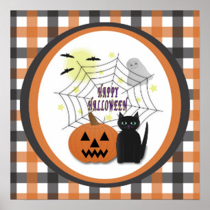Affiche Chat noir & Citrouille Halloween pas effrayant