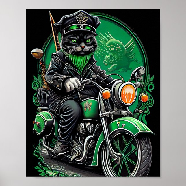 Affiche Chat noir conduite vélo St. Patrick's Day (Devant)