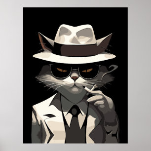 Affiche Chat Noir Cool : Félin Souriant et Mystérieux