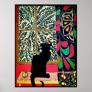 Affiche Chat noir dans la fenêtre