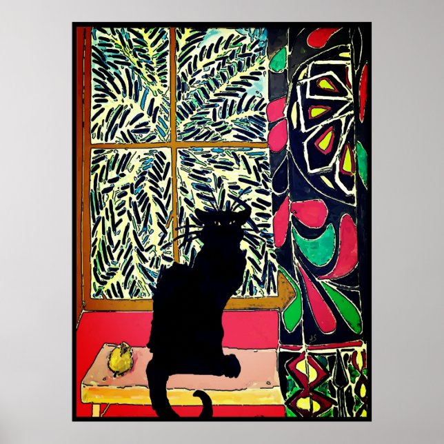 Affiche Chat noir dans la fenêtre (Devant)