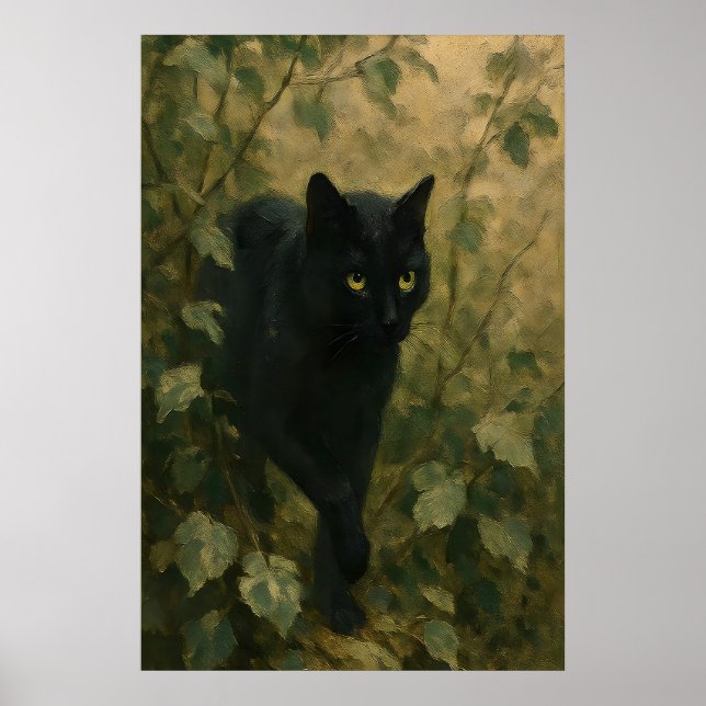 Affiche Chat Noir dans la Forêt Dark Academia Gothique Ani (Devant)