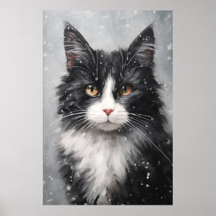 Affiche Chat noir dans la neige