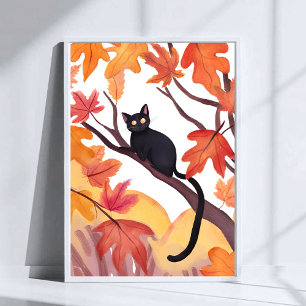 Affiche Chat noir dans un arbre Automne Chute Fantomatiq