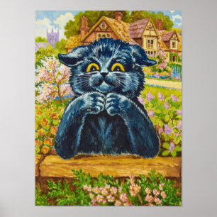 Affiche Chat noir dans un jardin par Louis Wain