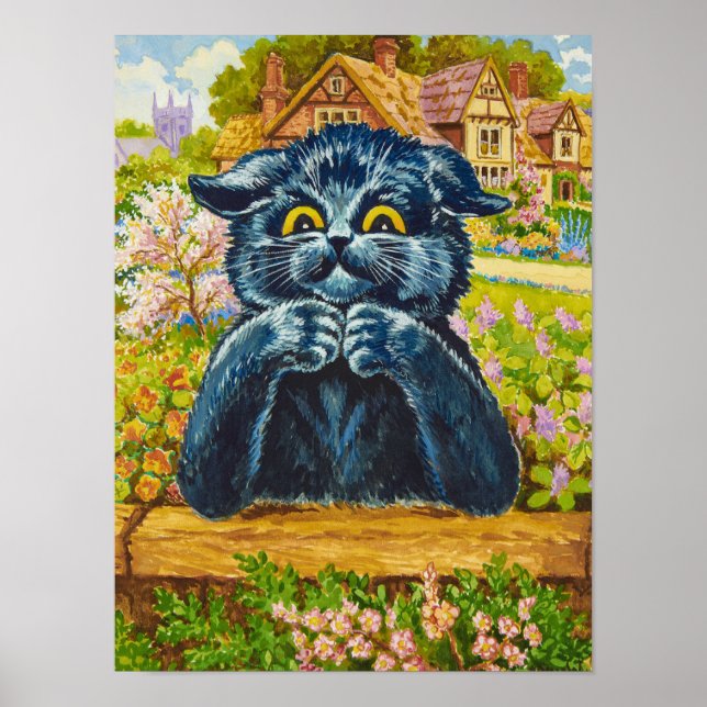 Affiche Chat noir dans un jardin par Louis Wain (Devant)