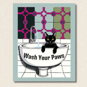 Affiche Chat noir dans un lavabo, Salle de lavage, pattes