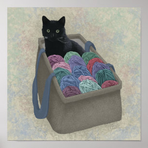 Affiche Chat noir dans un sac en fil