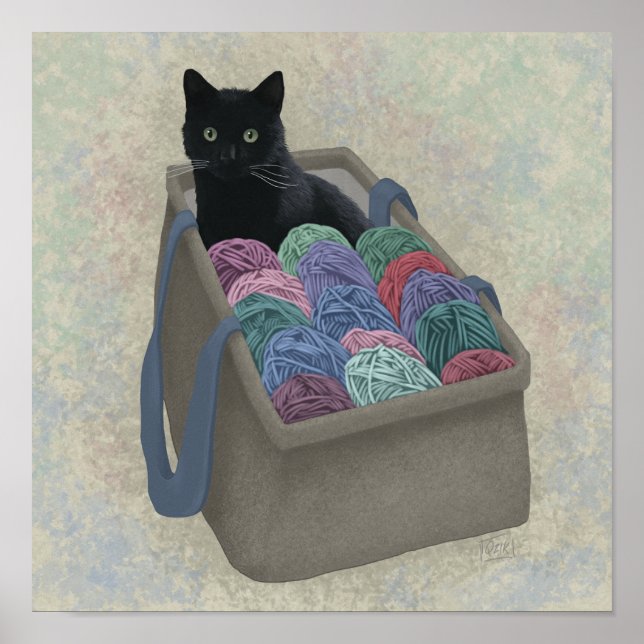 Affiche Chat noir dans un sac en fil (Devant)