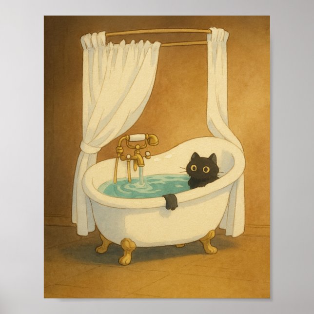 Affiche Chat noir dans une baignoire pieds cubes Imprimer (Devant)