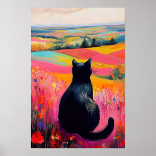 Affiche Chat noir dans une belle nature