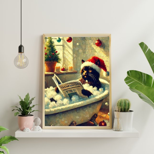 Affiche Chat noir de Noël dans la baignoire (Créateur téléchargé)