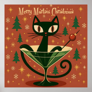 Affiche Chat Noir de Noël du Martini Joyeux Milieu de Sièc