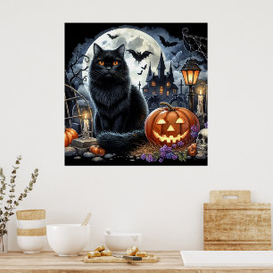 Affiche Chat noir décoratif pour la maison Halloween 
