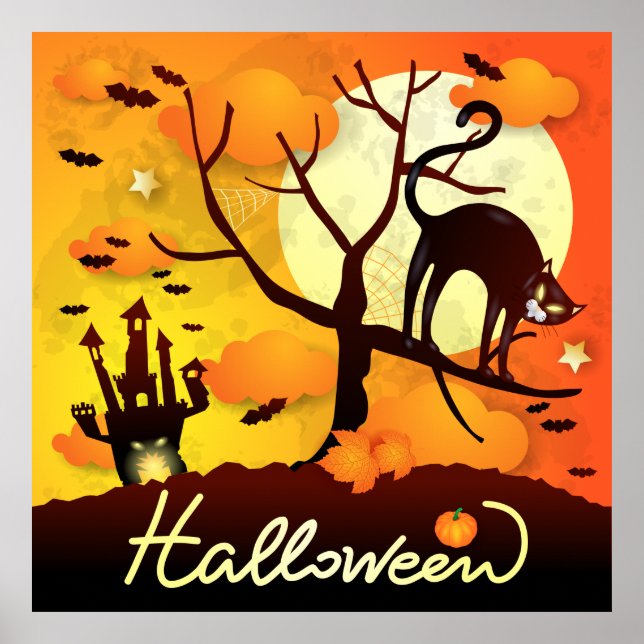 Affiche Chat noir d'Halloween (Devant)