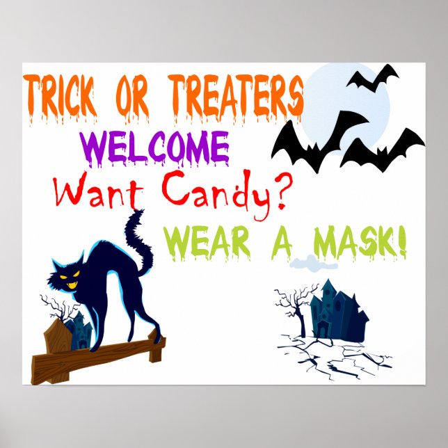 Affiche Chat noir d'Halloween veut que des bonbons portent (Devant)