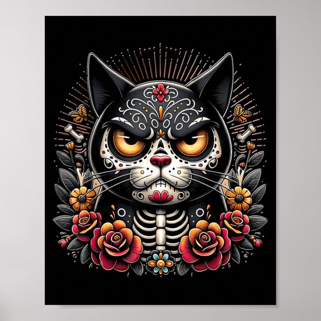 Affiche Chat Noir Dia De Los Muertos Chat Noir Grincheux (Devant)