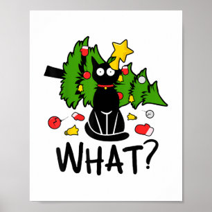 Affiche Chat noir drôle arbre de Noël joyeux Santa humour