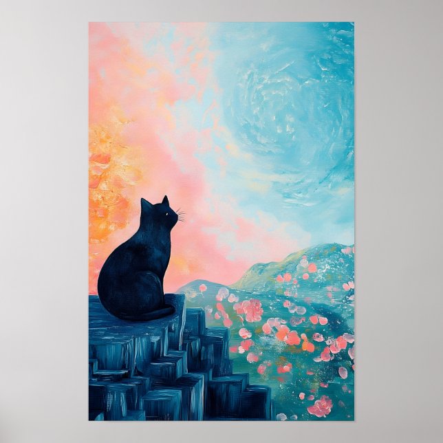 Affiche Chat noir drôle Banane et Vase de fleurs  (Devant)