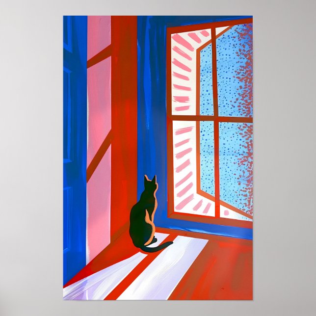 Affiche Chat noir drôle dans la fenêtre  (Devant)
