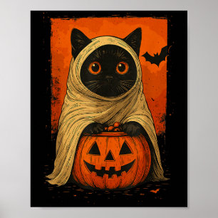 Affiche Chat noir drôle Halloween Citrouille Fantôme Éffra
