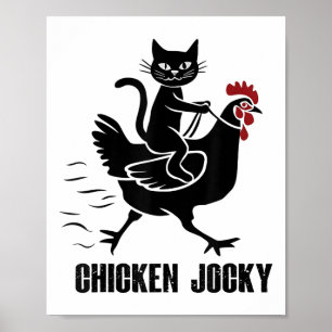 Affiche Chat Noir Drôle Jockey De Poulet