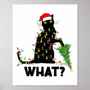 Affiche Chat Noir Drôle Poussant Arbre De Noël Sur Chat Ch