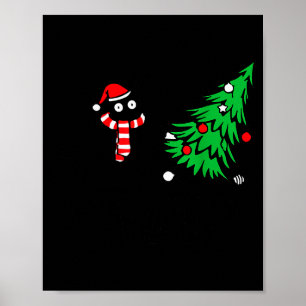 Affiche Chat noir drôle poussant l'arbre de Noël Chat Wh