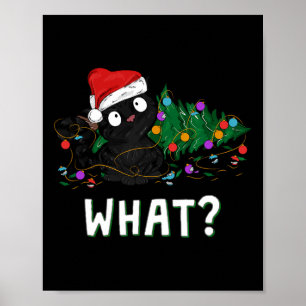 Affiche Chat noir drôle poussant le graphique de l'arbre d