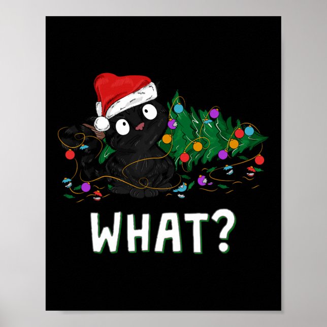 Affiche Chat noir drôle poussant le graphique de l'arbre d (Devant)
