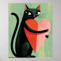 Chat noir du milieu du siècle Cœur de sauge vert