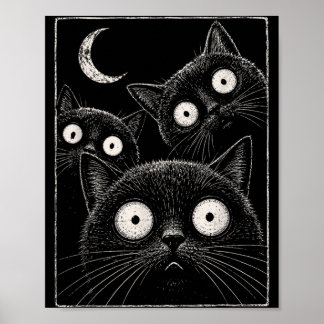 Affiche Chat noir effrayant lune gothique mignon Halloween